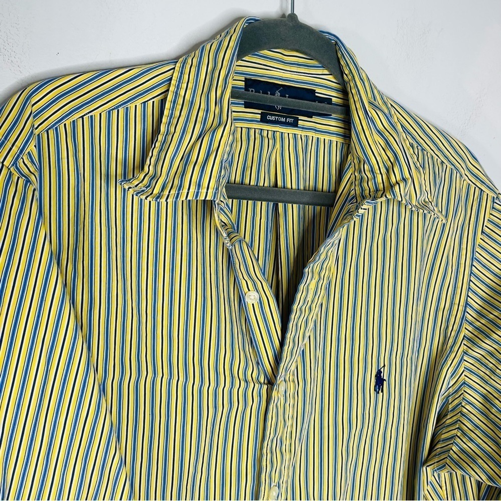 Polo Ralph Lauren Size 16.5 Custom Fit Yellow Stripe Button Down Shirt - Picture 2 of 5